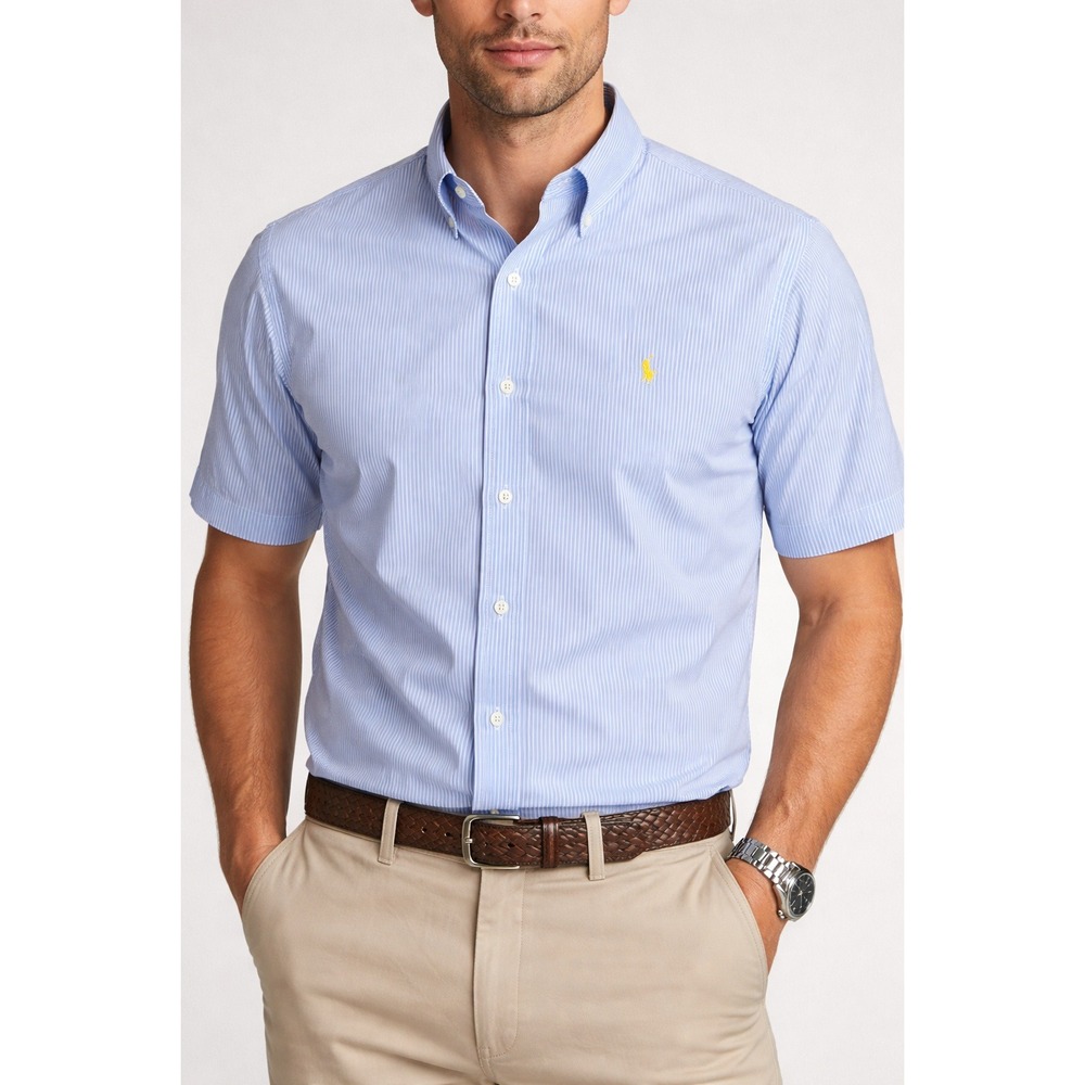 Polo Ralph Lauren Seersucker Button Down Shirt Mens XL Blue White Short Sleeve